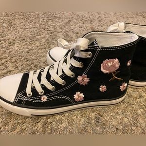 Off brand converse with pink flowers